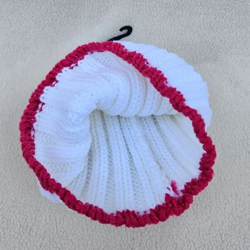 Volcom White with Hot Pink Trim Chunky Knit Beanie